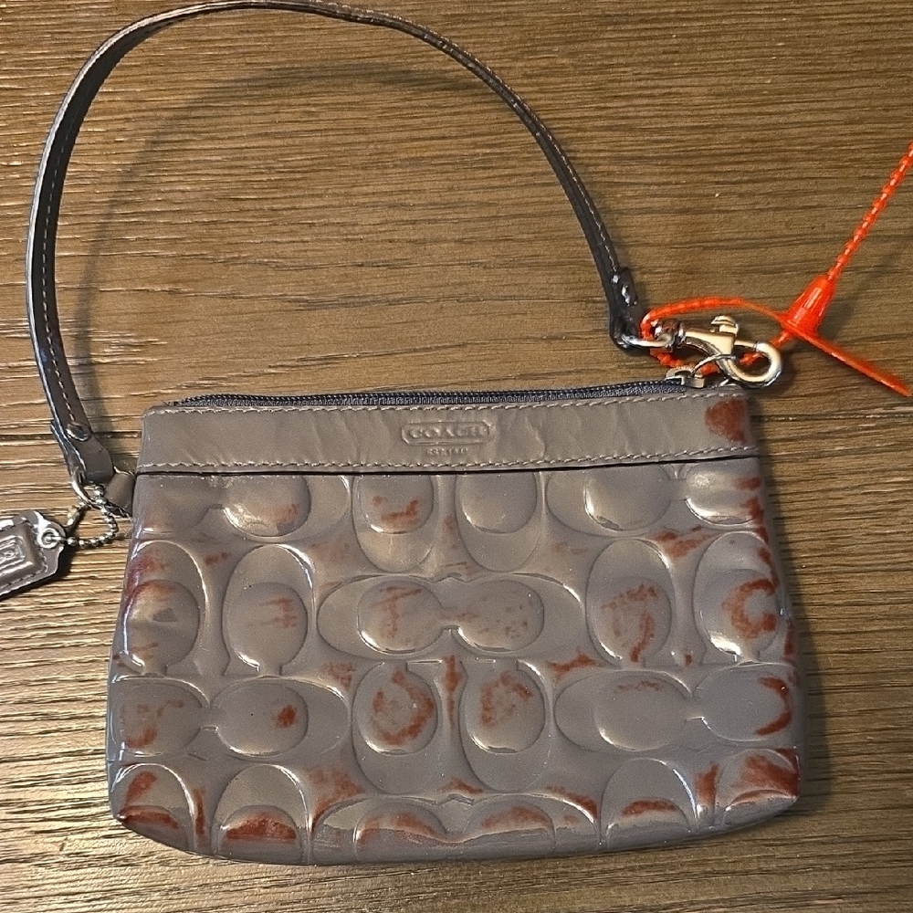 Coach Gray and Red Embossed Wristlet